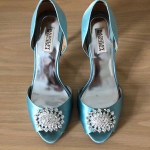 Authentic Badgley Mischka Satin Open-Toe Pump